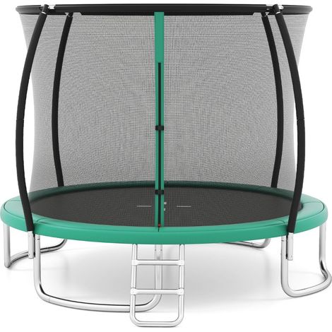 Trampolín de exterior 366 x 269 x 89 cm con red de seguridad estable y escalera antideslizante en acero galvanizado verde 200018033