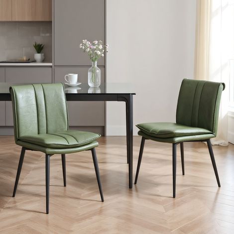 Wahson Dining Chairs 2Pcs in PU Leather Modern Industrial Kitchen Chairs with Backrest for Living Room Restaurant, Green