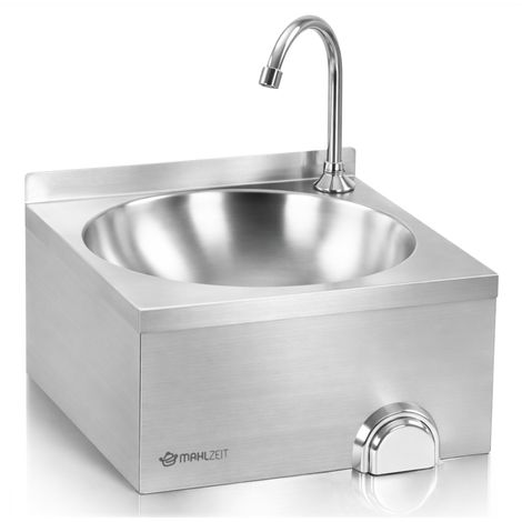 Mahlzeit Edelstahl Handwaschbecken mit Kniebetätigung, Gastro Waschbecken zur Wandmontage (1/5)