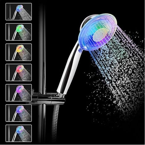 Pommeau de Douche LED Douchette avec 7 Couleurs Changeantes Tête de Douche -Débit d'eau Réglable (1/5)