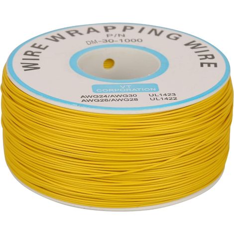 Fil de Cuivre Toronné 0.25mm² (30 AWG) - Rouleau 200m - Résistant à 80°C - Pour Électronique, Soudure PCB et Tests - Bobine Plastique Incluse (Jaune) (1/5)