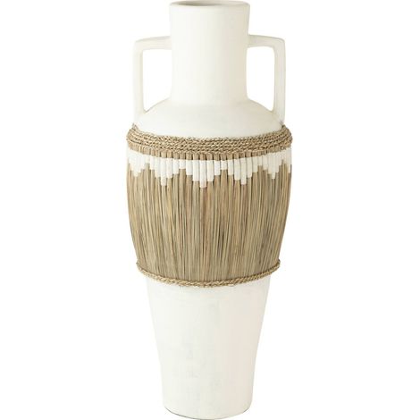 Vase terracotta blanc anses décor herbes naturelles et motifs - Blanc terracotta et herbes naturelles (1/3)
