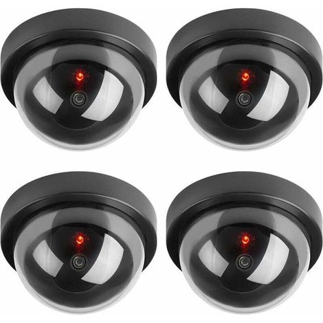 Caméras factices, Fausse de Sécurité Caméra Dôme CCTV avec LED Clignotant Lumière pour Les Entreprises Magasins Accueil, Usage Intérieur Extérieur (4 Pack)