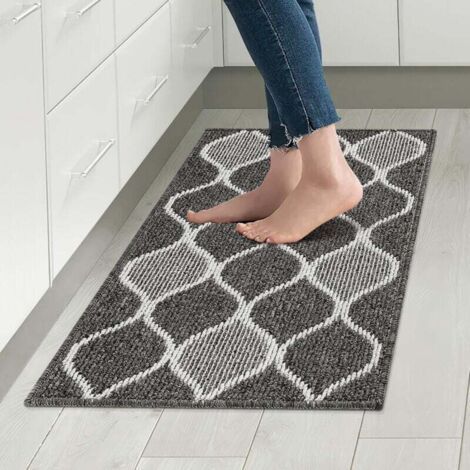 Tapis de cuisine antidérapant, absorbant, résistant à la saleté, 100 % polypropylène, lavable en machine, 45 x 75 cm, noir (1/4)