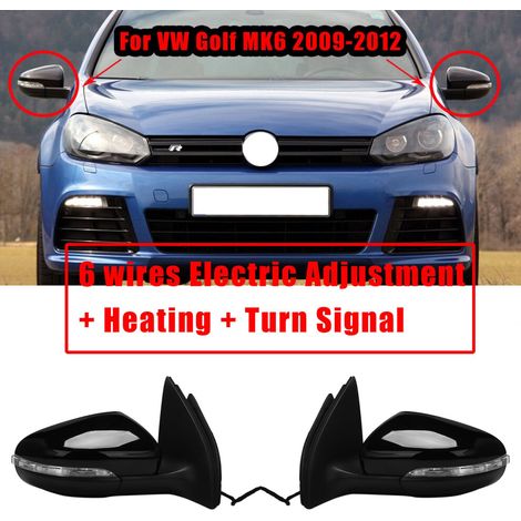 Conjunto de espejo retrovisor lateral izquierdo (LH) para modelos MK6 2009-2012, de 6 cables, con ajuste eléctrico y función de calefacción, color negro.