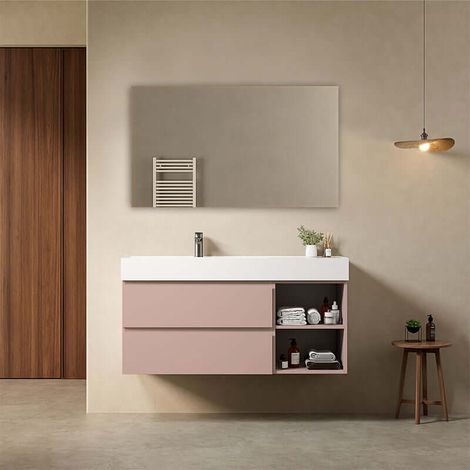 Mobile bagno sospeso 120 cm Rosa Retro Lavabo a Sinistra in Resina Specchio Quadro - Fiji Paint Plus (1/4)