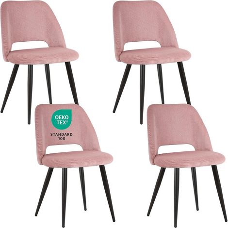 Esszimmerstühle 4er Set, gepolsterte Stühle mit Ausschnitt Rückenlehne, rosa Samt (1/5)