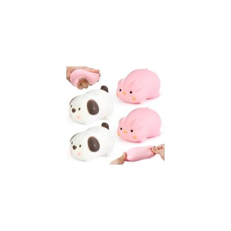 Lot de 4 jouets anti-stress, 2 cochons à presser, cochon anti-stress, cochon de décompression créatif 2 chiots, jouet à presser spongieux, jouet extensible pour adultes et enfants (1/5)