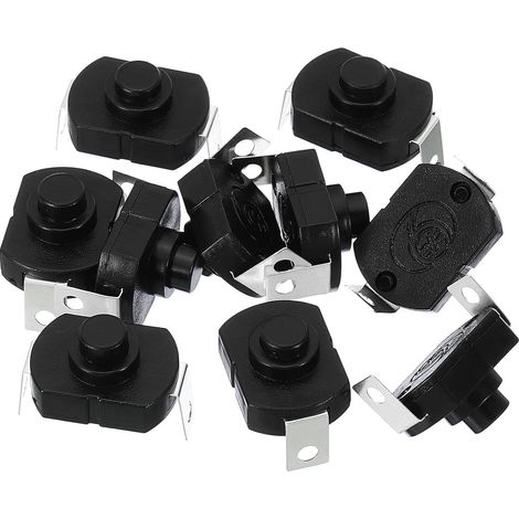Verrouillage Appuyer Bouton Interrupteur, 10 Pcs KAN-23 Grand Bent Broche Marche/Arrêt Auto -lock DC 30V 1A Micro Interrupteur pour Lampe Poche Lumière Mur Prise, Noir (1/5)