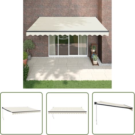 The Living Store Auvent rétractable crème 4x3 m tissu et aluminium - Auvent Retractable - Auvent Mural - Parasol Pliable - Protection Solaire - Jardin (1/5)