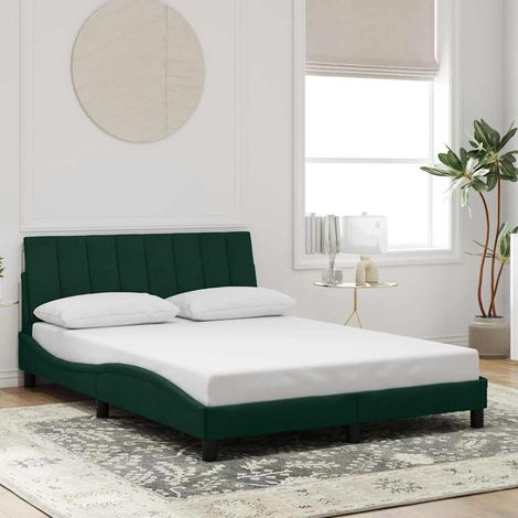 Cadre de lit 140 x 200 cm avec tête de lit en velours vert foncé, sans matelas - PANGIVO (1/5)