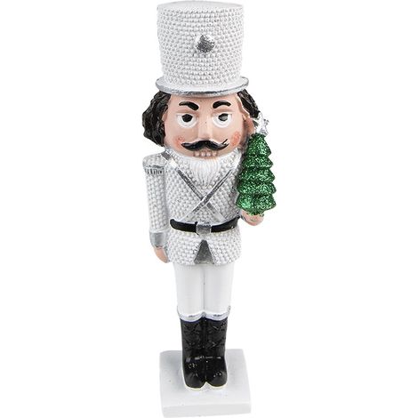 Figurine Casse-noisette Décoration de Noël en Plastique Blanc et Argenté de 19 cm - PANGIVO (1/4)