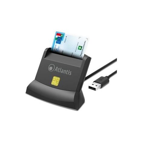 Atlantis Lettore Smart Card Reader per tessera sanitaria, CNS carta nazionale dei servizi, Carta ATe della PA, attivazione spid, firma digitale, per Pc e Notebook, porta USB. Cod. P005-SMARTCRV-U