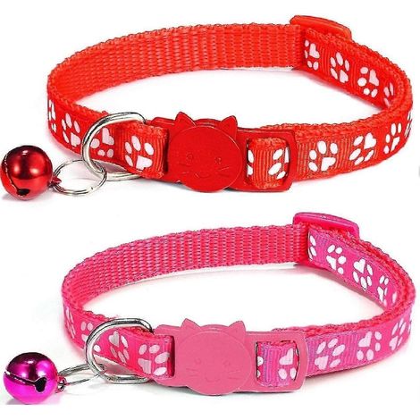x Katzenhalsband mit Glöckchen, verstellbar-Red pink (1/2)