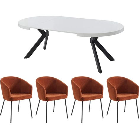 Ensemble table KOMONI + 4 chaises MORONI - Blanc laqué et terracotta (1/5)