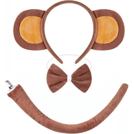 Plush Monkey Hair Circle Headband Ear Accessory Soft Fabric and Fluffy Sponge for Long-Lasting Comfort Halloween Costumes Performances, Brown-Red, Jiji Monkey Set (1/5)