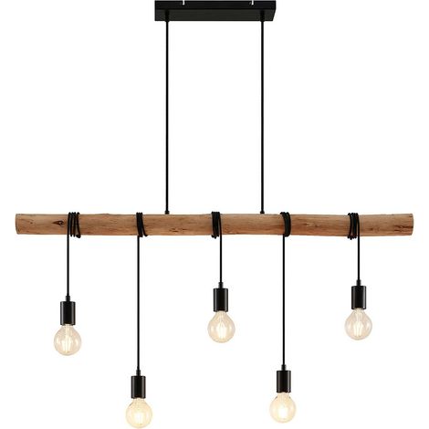 Lindby – Dimmable ceiling light 'Rom' – Wooden pendant lamp for living room and dining room – Adjustable light intensity – Vintage industrial design (1/5)