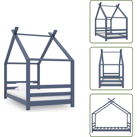 The Living Store Cadre de lit d'enfant Gris Bois de pin massif 80x160 cm - Lit Bébé - Lit Enfant - Lit Design - Lit Cabane - Lit Bois