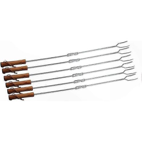 Fourchette de Barbecue Télescopique en Acier Inoxydable, Lot de 6 avec Manches en Bois, Coloris Variés, Idéale pour Grillades en Plein Air (1/2)