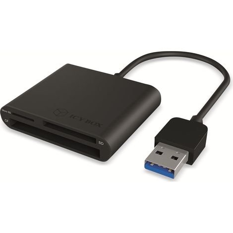 ICY BOX U3 USB 3.0 Typ-A Kartenleser für CF, SD und microSD Speicherkarten Schwarz (1/3)