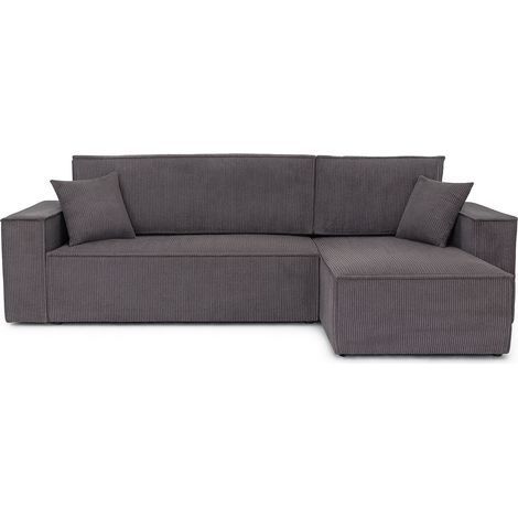 Divano angolare convertibile in velluto a coste grigio Karl L PREMIUM (1/2)
