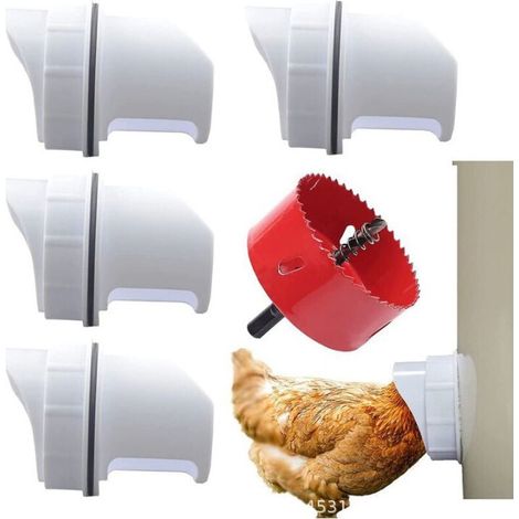 DIY Mangeoire Poules, 4 Anti Nuisible Mangeoire Poules Ports, Automatique Volailles Poules Mangeoire pour Seaux, Fûts, Bacs et Auges (1/4)