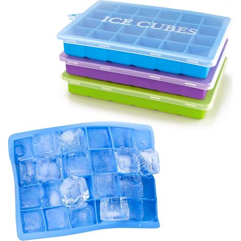 Bacs à glaçons Lot de 3 avec couvercles amovibles, bacs à glaçons flexibles 24 glaçons par bac