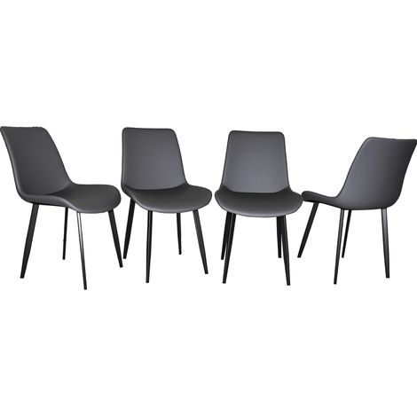 Lot de 4 chaises de salle Ă manger ergonomique en simili cuir PU, pieds en acier au carbone, gris, charge 100 kg (1/5)