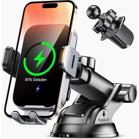 ISEYOU Support Telephone Voiture Induction, 15W [Serrage Automatique] Chargeur Induction Voiture sans Fil avec QC 3.0 Chargeur Adaptateur Rapide Compatible avec iPhone 17 16 15 Pro Max, Galaxy S25/S24 (1/5)