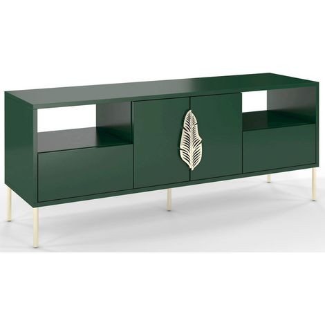 Meuble télévision Merlin 136 x 40 x 60 cm Bois - Vert et doré (1/5)