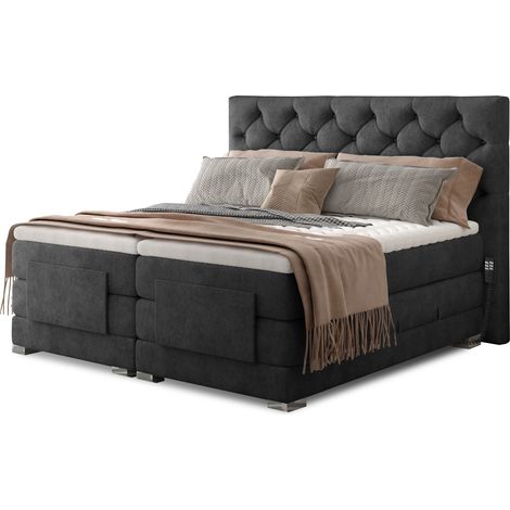 Lit continental électrique tissu anthracite avec matelas et surmatelas Karmen-180x200 (1/5)