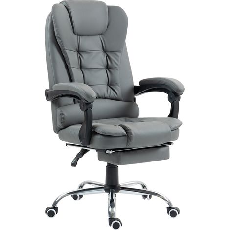 Ergonomischer Bürostuhl mit 145°-Neigungsfunktion und ausziehbarer Fußstütze in Kunstleder, grau