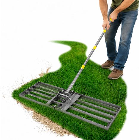 Râteau Niveleur de Pelouse 76 x 25 cm avec Manche de 213 cm, Outil de Nivellement pour Gazon et Sol, pour Répartir Sable, Terre et Topdressing, Outil de Jardin Stable, Pratique et Durable (1/5)
