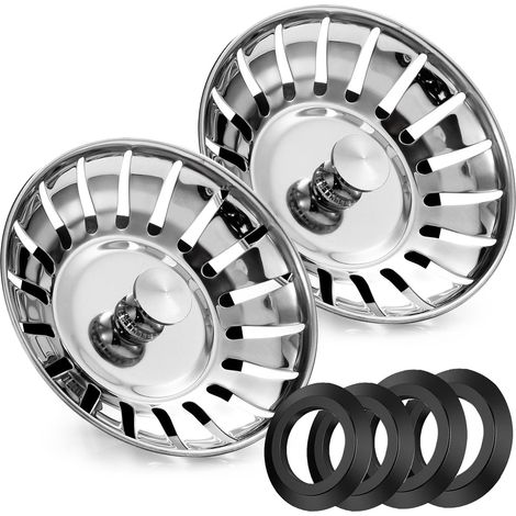 Tapón de fregadero de cocina de acero inoxidable de 2 piezas - Colador de fregadero universal (Diámetro: 78 mm), tapón de desagüe con 18 ranuras, rejilla antiobstrucción (1/5)