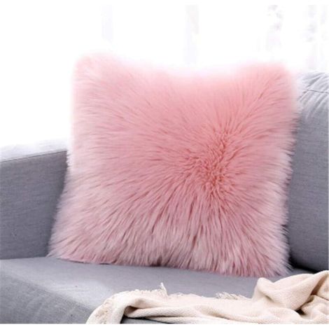 Housse de Coussin, Fausse Fourrure Deluxe Décoratif Canapé Chambre Lit Super Doux Peluche Mongolie Taie d'oreiller 45X45cm (Rose) (1/5)