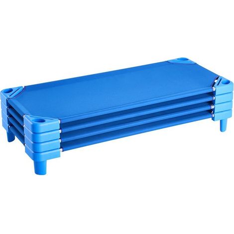 Lit de Sieste Empilable pour Enfants Lot de 4 Lits Garderie Crèche Tissu Oxford Respirant 130x57x15 cm Bleu (1/5)