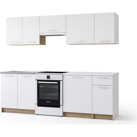 Conjunto de cocina Houston 856, Blanco + Roble Sonoma, 240x60cm, Encimera, Aglomerado laminado (1/4)