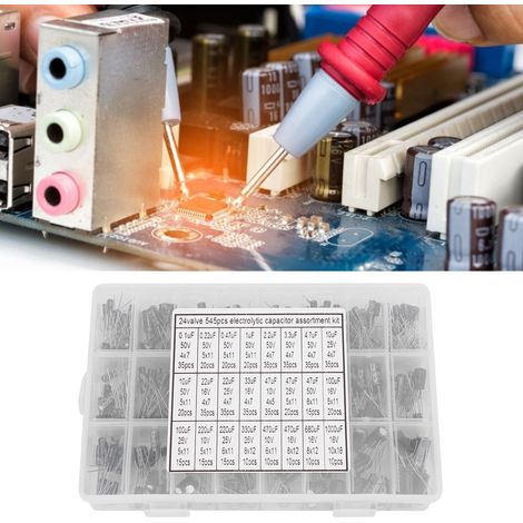 545-teiliges Sortiment an Aluminium-Elektrolytkondensatoren (24 Modelle, 0,1 µF–1000 µF) mit Aufbewahrungsbox (1/5)