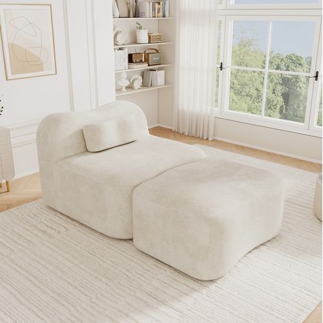 Fauteuil modulaire sans structure avec pouf en velours beige 167 x 96 x 70 cm OKWISH (1/5)