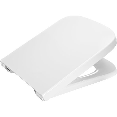 Roca – Abattant WC compact carré en résine Supralit® antibactérien – Charnières laiton chromé – Fixation facile – Couleur blanc (1/3)