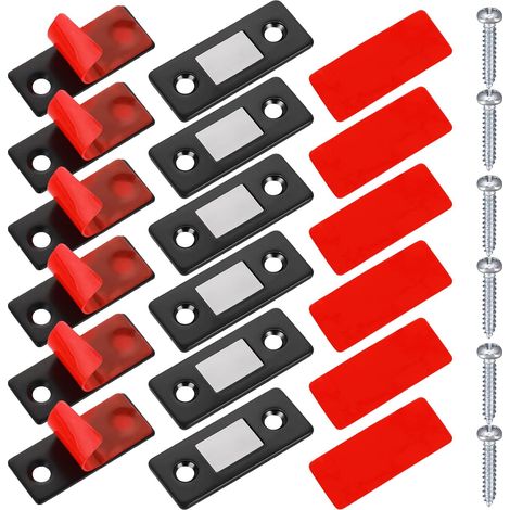 Lot de 6 Aimants de Porte d'Armoire Ultra Plats en Zinc, Fermeture Magnétique Forte avec Adhésif Auto-collant, Aimants Fins pour Tiroirs et Meubles, Idéal pour Placards et Portes Coulissantes (1/5)