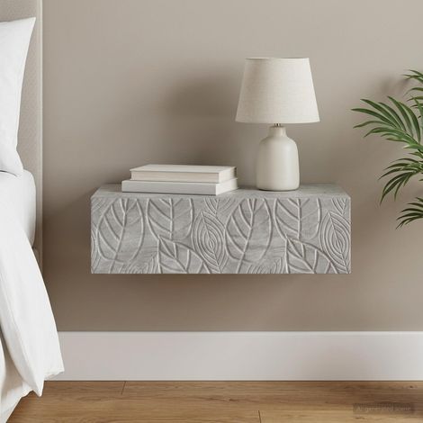 Table d'appoint murale avec tiroir en bois d'ingénierie gris béton 59 x 34,5 x 17 cm, 9.18kg - PANGIVO (1/5)