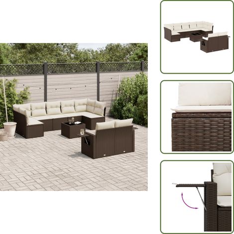10-tlg. Garten-Sofagarnitur mit Kissen Braun Poly Rattan - Garten Sofagarnitur - Garten Sofagarnituren - Outdoor Sofagarnitur - Sofagarnitur Terrasse