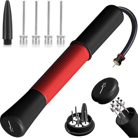 Pompe à Ballon - Système Poussoir-Tireur - Rangement Intégré pour 5 Aiguilles - Câble Extensible - Compatible avec Toutes les Balles Sportives - 1 Pièce (1/3)