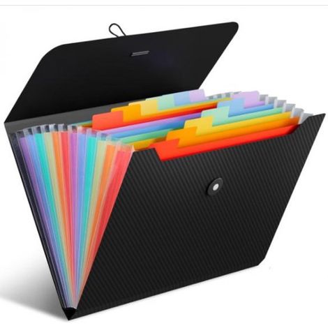Classeur à documents - Polypropylène - Classeur portable - Classeur accordéon - Grande capacité - 13 compartiments - Format A4 - Pour bureau, École, maison - 33 x 4 x 24 cm - Zwart (1/5)