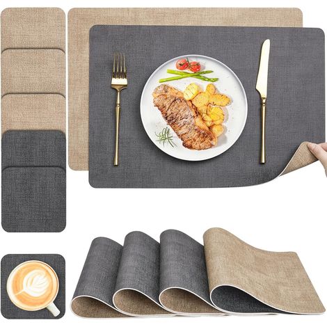 Set de Table et Dessous de Verre, Sets de Table Lot de 6 Lavable Double Face Bicolore en Simili-Cuir, Set Table Antidérapants Faciles à Nettoyer (1/5)