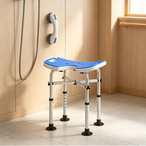 Taburete de ducha regulable 48,5x33x39-51,5 cm aluminio azul oscuro con ventosas - CHICFURN (1/5)