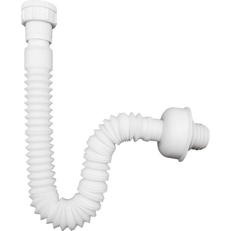 Tuyau de vidange flexible avec fil d'acier renforcé et adaptateur, compatible avec les canalisations G1 1/4" et G1 1/2" x 32 mm, siphon pour cuisine et salle de bain, blanc (1/5)