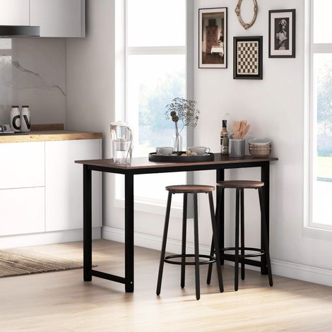 Lot de 2 tabourets de bar industriels, assises effet bois marron, structure métal avec repose-pieds, cuisine et salle à manger (1/5)
