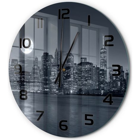 Horloge Murale Ronde Originale Verre Trempé Décoration Maison Moderne New York la nuit fi 60 cm (1/5)
